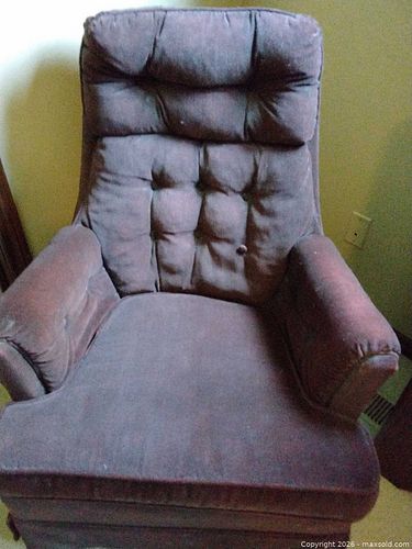 Brown/Burgundy Velvet Tufted Swivel Rocker Armchair (1 of 6)