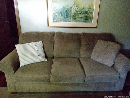 Contemporary Brown 3-Seat Woven Fabric Sofa (1 of 6)