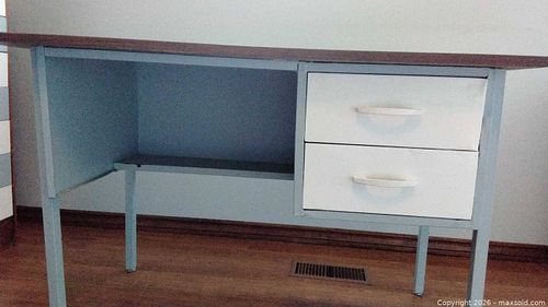 Mid-Century Wood Top Desk with 2 Drawers & Open Cubby (1 of 11)