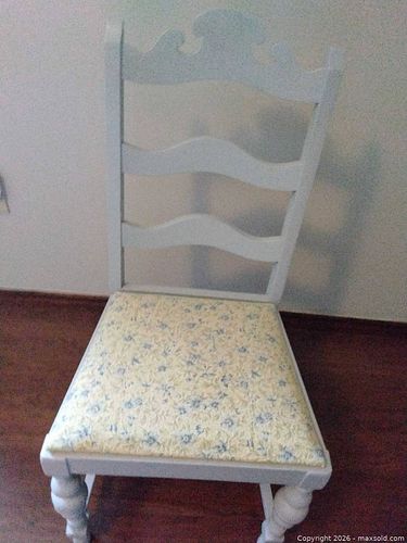 Vintage Farmhouse Blue Painted Wood Accent Chair with Floral Seat (1 of 9)
