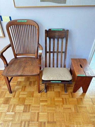 Mission Solid Wood Armchair, Vintage Folding Lounge Chair & Footstool, Medium Brown (1 of 12)