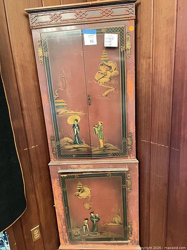 Chinoiserie Asian-Inspired Wood Cabinet, Red/Burgundy with Black Accents - D (1 of 12)