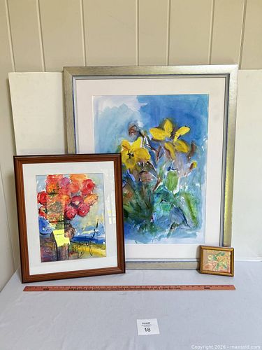 Lot of 3 Framed Signed Watercolors – Florals & Still Life - O (1 of 15)