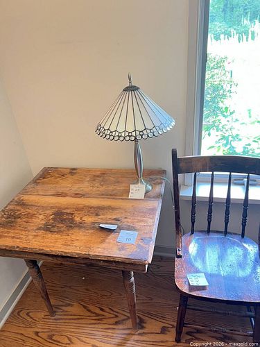 Vintage Solid Wood Table, Spindle-back Chair & Tiffany-style Lamp- O (1 of 17)