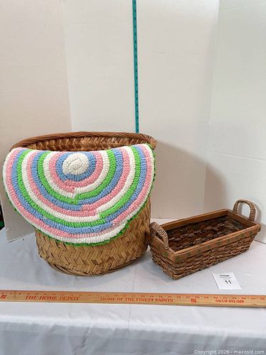 Wicker Woven & Rectangular Baskets with Crocheted Cotton Rug/Cover- D (1 of 8)
