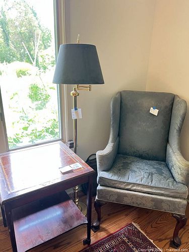 Wingback Chair, Queen Anne End Table with Leather Top & Floor Lamp- O (1 of 18)