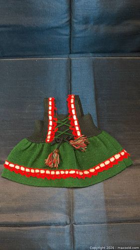 Traditional dirndl-style green red black knit doll/baby dress (1 of 5)