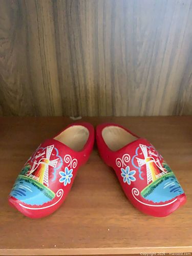 Pair of Red Multi-Color Wooden Dutch Souvenir Clogs, 25 cm (1 of 4)