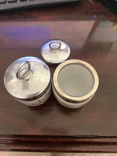 Royal Worcester Porcelain Egg Cups with Silver-Plate Lids, Pair (1 of 3)