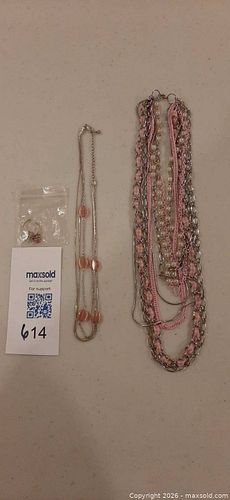 Multi-strand silver-tone & pink costume jewelry (1 of 4)