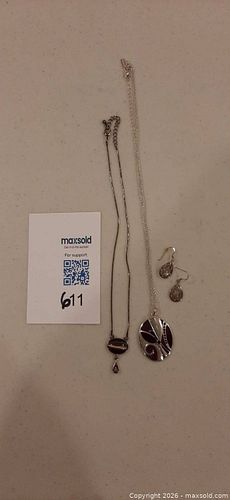 Silver-tone & plum costume jewelry  (1 of 4)