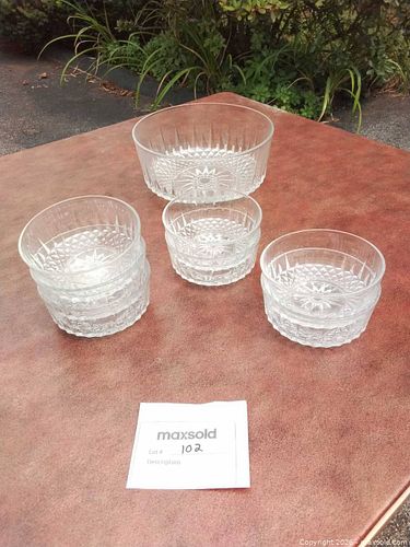 Clear cut glass serving bowl with matching ramekins, set of 7-8 (1 of 3)
