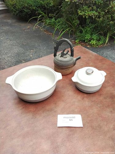 Handmade Stoneware Teapot & Lidded Casseroles, Artist-Signed, USA (1 of 5)