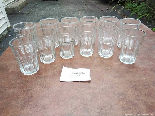 Set of 12 Clear Ribbed Glass Tumblers, 16 oz (1 of 3)