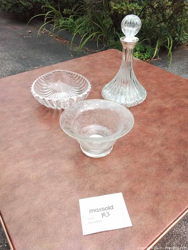 Vintage Glass Decanter and Serving Bowl Set with Silver-Plated Trim (1 of 4)