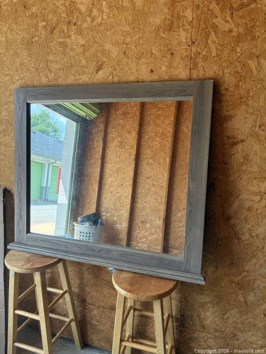 Rectangular Gray Weathered Wood Wall Mirror, ~48×40 in (1 of 5)