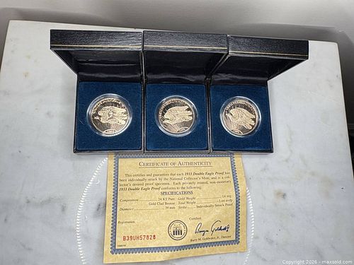 Set of 3 1933 Double Eagle Replica Coins, Gold Plated (1 of 5)