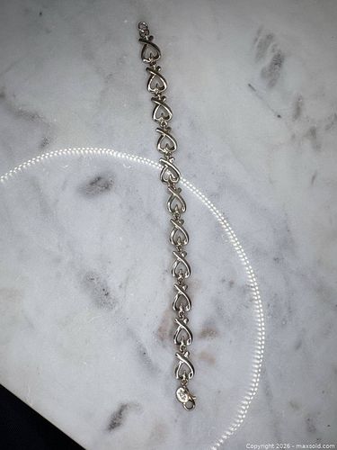 Sterling Silver Heart Link Bracelet, 7-8 in (1 of 4)