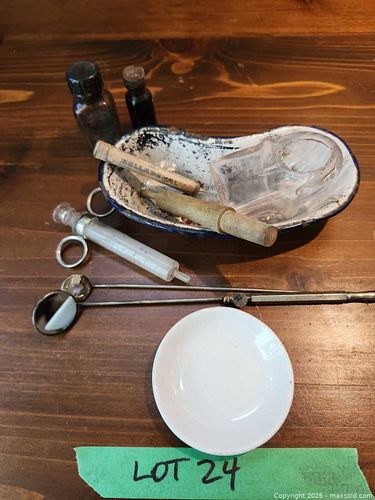 Antique Medical Instruments Set with Enamel Kidney Dish (1 of 14)