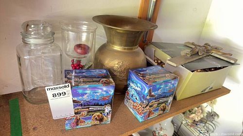 Assorted Decorative Items: Vase, Jar, Mug, Crucifix, Boxed Ornaments (1 of 8)