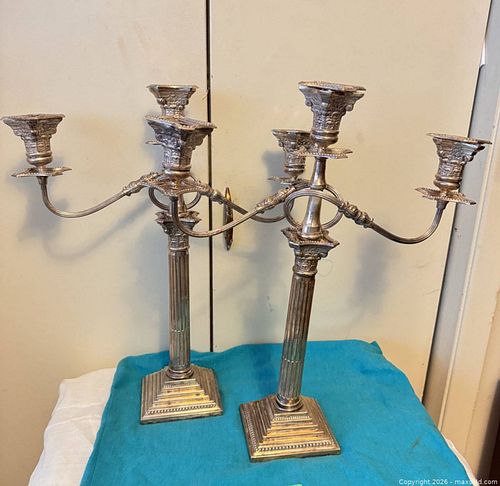 Pair Sterling Silver Victorian/Baroque Ornate Candelabra, 12–18 in (1 of 16)