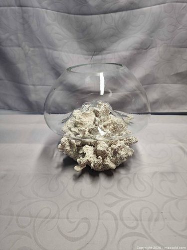 Clear Glass Fishbowl with Decorative Faux Coral/Rock (1 of 3)