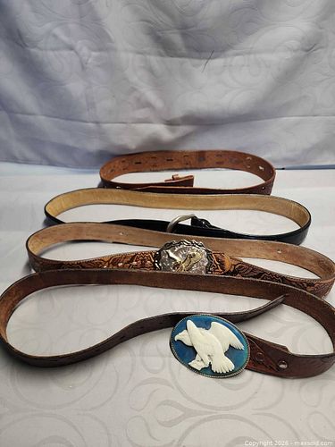 Lot of 4 Assorted Leather Belts with Decorative Buckles (1 of 3)