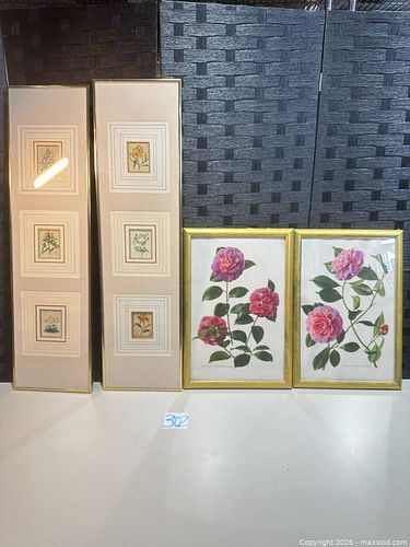 Set of 4 Botanical Camellia Prints in Gold-Tone Frames (1 of 14)