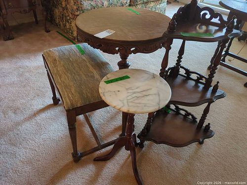 Lot of 4+ Traditional Victorian-Style Accent Tables & Upholstered Bench (1 of 11)