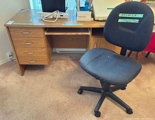 Oak-Tone Laminate Desk with Drawers & Swivel Office Chair (1 of 10)