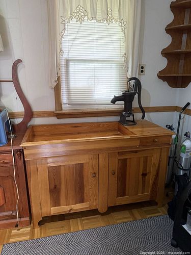 Antique Rustic Pine Washstand with Cast Iron Hand Pump (1 of 6)