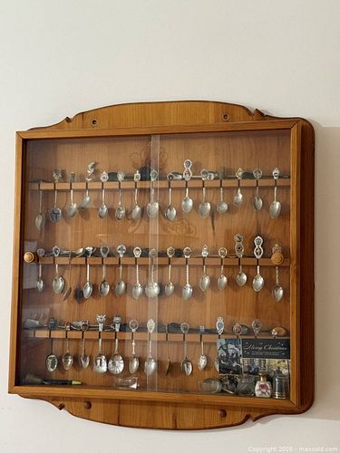Wall-Mounted Pine Display Cabinet with Sliding Glass Doors (1 of 6)