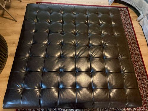 Dark Brown Tufted Faux Leather Square Ottoman, Large (1 of 4)