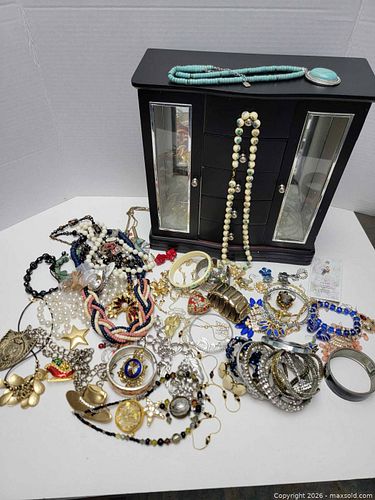 Large Bulk Costume Jewelry Hoard and Wooden Jewelry Armoire Cabinet (1 of 7)