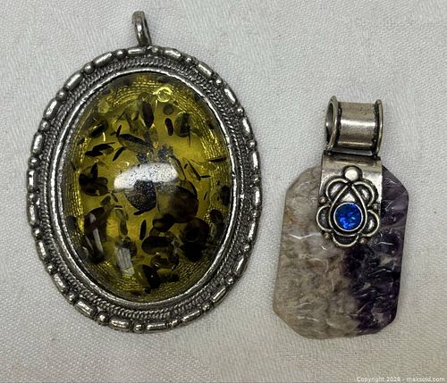 two handcrafted artisan pendants feature distinct natural and decorative gemstones  (1 of 14)