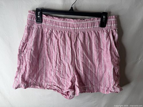 H&M M Pink & White Striped Linen-Blend Lounge Shorts (1 of 5)