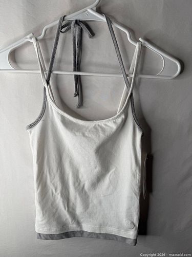 Ivory & Gray Cotton/Cotton Blend Tank-Halter Top, Size S (1 of 6)