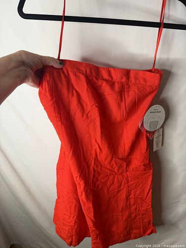 Jessica Simpson Red Strapless Linen-Blend Dress, Size M (1 of 7)