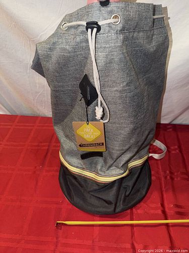 Throwback Drawstring Backpack with Zippered Bottom, Gray/Black/Yellow (1 of 6)