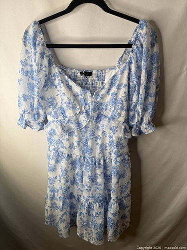 Trixxi S White & Blue Puff Sleeve Square Neck Mini Dress (1 of 7)