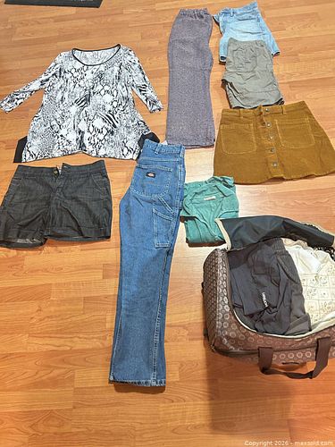 LARGE Mixed Clothing Lot with Pull-On 2-Wheel Luggage (10+ pcs) (1 of 17)