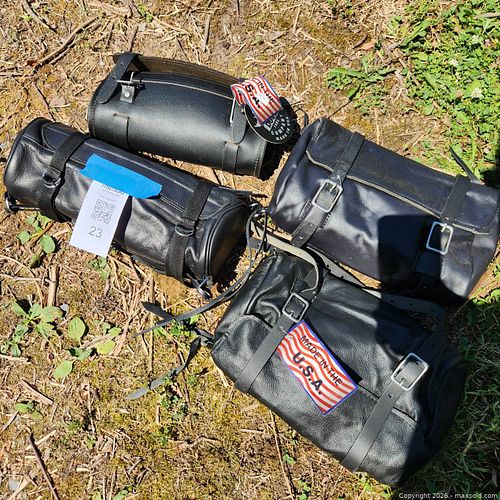Set of 4 Black Leather Motorcycle Saddle/Tool Bags (1 of 6)