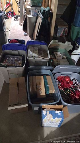 Assorted Christmas Decorations — Six Bins (Ornaments, Garland, Ribbon) (1 of 8)