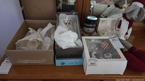 Assorted Holiday Decorations: Crochet Angel, Ceramic Snowman, Plush Reindeer (1 of 8)