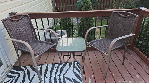 Brown Wicker Outdoor Patio Set with 2 Chairs, Side Table & Rug (1 of 8)