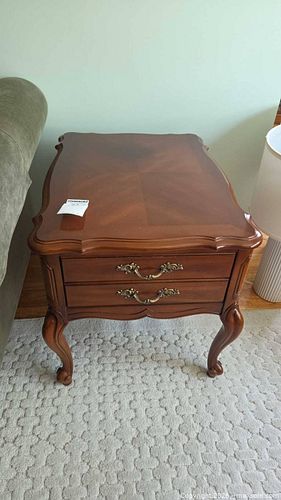 French Provincial Traditional Cherry End Table with 2 Drawers (1 of 10)