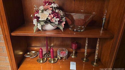 Lot of Decorative Glass, Brass Candlesticks & Floral Decor (1 of 10)