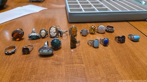 Lot of Sterling Silver Rings with Turquoise, Cameo & Gemstones (1 of 16)