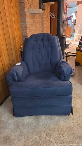 Navy Blue Tufted Rolled-Arm Skirted Fabric Armchair (1 of 6)