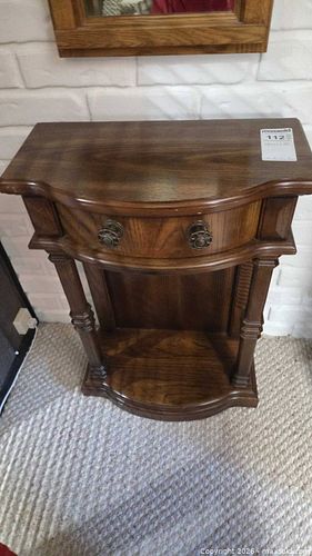 Traditional Walnut Console Table with Single Drawer & Shelf (1 of 9)